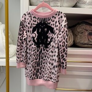 Roberto Cavalli Pink Leopard Print Sweater Dress with Black Logo